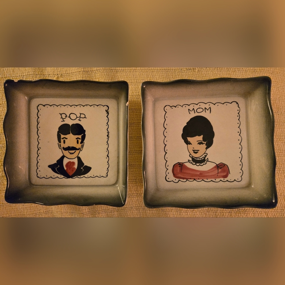 Two Vintage Kitchen Plaques Mom & Pop